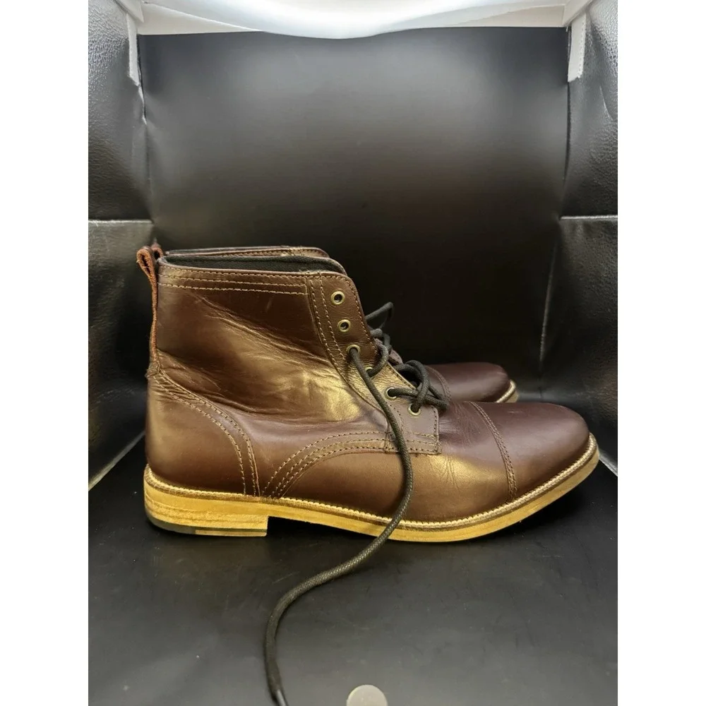 Men's Leather Brogue Cap Toe Boots Wine Brown Size 10 Made in India‎